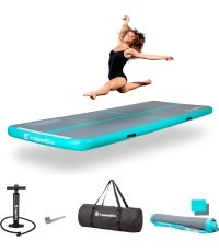 Надувной гимнастический мат inSPORTline Airstunt 400 x 100 x 10 см серый с ручным насосом