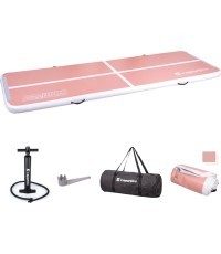 Piepūšamais vingrošanas paklājs inSPORTline Airstunt 400 x 100 x 10 cm Coral Pink ar rokas sūkni