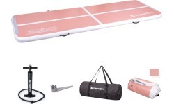 Piepūšams vingrošanas paklājs inSPORTline Airstunt 400 x 100 x 10 cm, koraļļu rozā, ar rokas sūkni