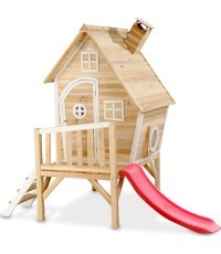 Деревянный игровой домик с террасой и горкой Exit Fantasia 300 Natural