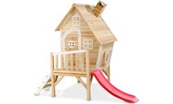 Деревянный игровой домик с террасой и горкой Exit Fantasia 300 Natural