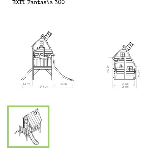 Koka rotaļu māja ar terasi un slidkalniņu Exit Fantasia 300 Natural