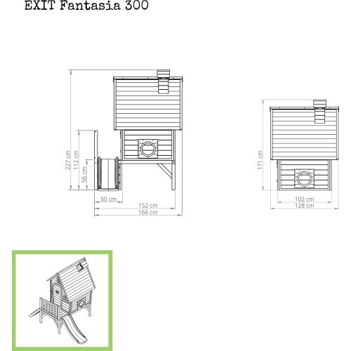 Koka rotaļu māja ar terasi un slidkalniņu Exit Fantasia 300 Natural