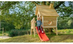 Деревянный игровой домик с террасой и горкой Exit Fantasia 300 Natural