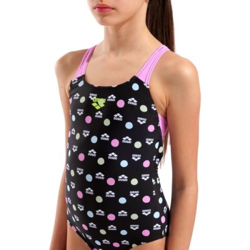 Купальник G Multiple Dot Swim Pro Back, чёрный с орхидеей - 590