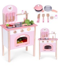 Bērnu rozā virtuve ar 8 piederumiem, cepeškrāsns krāns, izlietne ECOTOYS