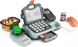 EcoToys kases aparāts ar produktiem, skeneri, kalkulatoru un skaņām