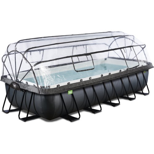 EXIT Black Leather baseins 540x250x100 cm ar smilšu filtra sūkni un kupolu – melns
