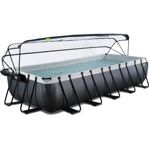 EXIT Black Leather baseins 540x250x100 cm ar smilšu filtra sūkni un kupolu – melns