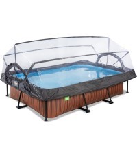 EXIT Wood pool 300x200x65cm with dome and filter pump - brown