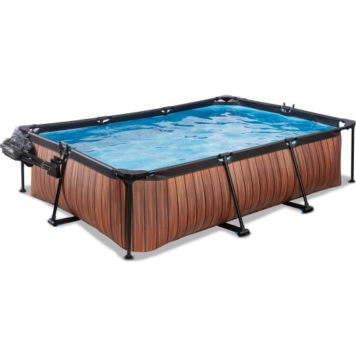 EXIT Wood pool 300x200x65cm with dome and filter pump - brown