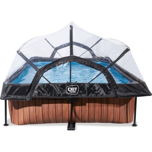 EXIT Wood pool 300x200x65cm with dome and filter pump - brown