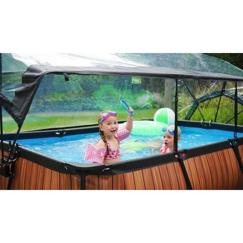 EXIT Wood pool 300x200x65cm with dome and filter pump - brown