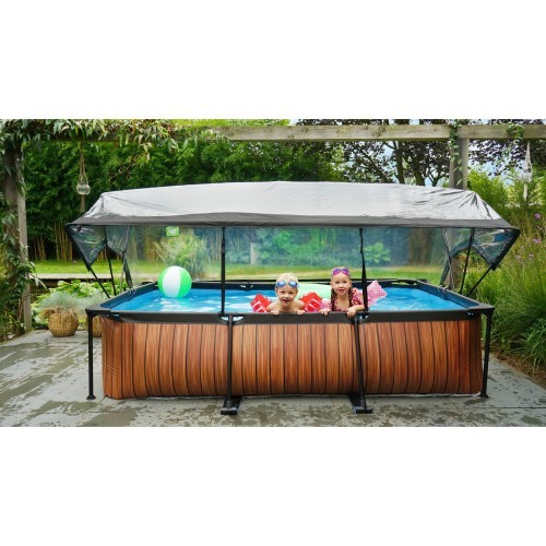 EXIT Wood pool 300x200x65cm with dome and filter pump - brown