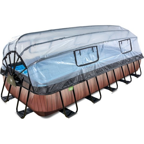 Деревянный бассейн EXIT 540x250 см с куполом и песочным фильтр-насосом, коричневый