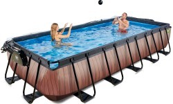 EXIT Wood pool 540x250 cm with dome and sand filter pump - brown Framed pool Rectangular 12600 L