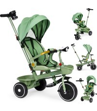 Tricikla ratiņi 2in1 ar grozāmo sēdekli un saliekamo jumtiņu zaļi - ECOTOYS