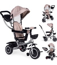 Trīsriteņu ratiņi 2in1 ar grozāmo sēdekli un saliekamo jumtiņu - bēšs ECOTOYS
