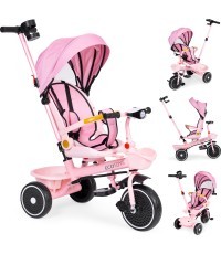 Tricikla ratiņi 2in1, grozāms sēdeklis, saliekams jumtiņš rozā - ECOTOYS