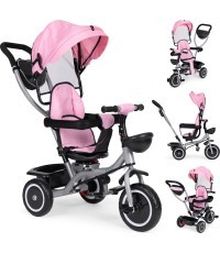 Коляска трехколесная 2в1 поворотное сиденье складной навес розовый - ECOTOYS