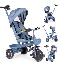 Коляска трехколесная 2в1 поворотное сиденье складной козырек синий - ECOTOYS