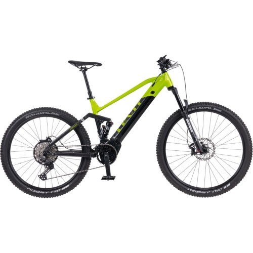 Pilnas balstiekārtas kalnu elektrovelosipēds Levit Svarog BF Overstep 630 29"/27.5" - 2024 - Lime Black Pearl