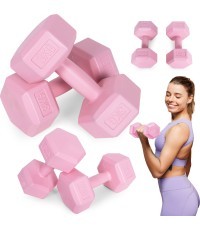 Sešstūra hanteles komplekts 2x3 kg vingrošanas atsvari fitnesa atsvari rozā ModernHome
