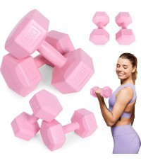 Sešstūra hanteles komplekts 2x5 kg vingrošanas atsvari fitnesa atsvari rozā ModernHome