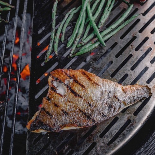 Kamado Joe stainless steel roasting pan for fish and vegetables Big Joe