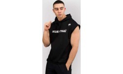 Толстовка с капюшоном без рукавов Venum Muay Thai VT – чёрная/белая