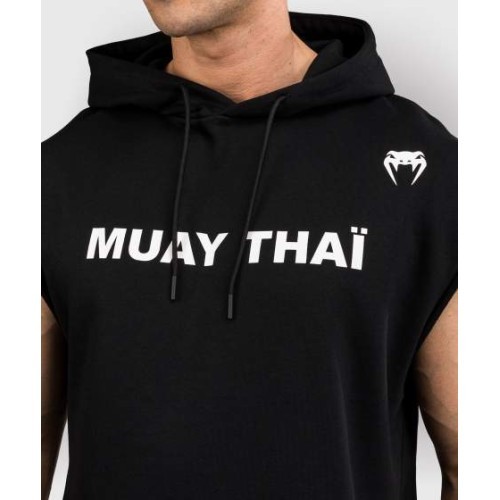 Толстовка с капюшоном без рукавов Venum Muay Thai VT – чёрная/белая