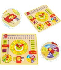 Koka izglītojošais dēļu manipulatīvais kalendāra pulkstenis ECOTOYS