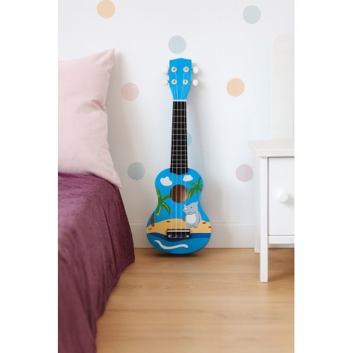 Bērnu koka ukulele ģitāra, 4 neilona stīgas ar trziekli, ECOTOYS