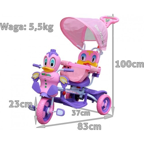 3-wheeled Purple Duck Kids Bike + Sounds + Roof + Barrier + Footrest + Handle + Storage