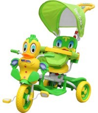 3-wheeled Green Duck Children's Bike + Sounds + Roof + Barrier + Footrest + Handle + Storage