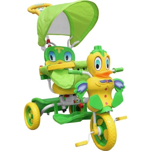 3-wheeled Green Duck Children's Bike + Sounds + Roof + Barrier + Footrest + Handle + Storage