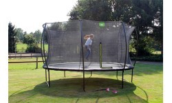 Batuts EXIT Silhouette ø427 cm, apaļš, ar atsperēm un drošības tīklu, melns
