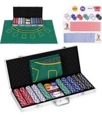 Набор для покера Blackjack, 500 фишек, 2 колоды карт, кости, игровой коврик, запирающийся кейс