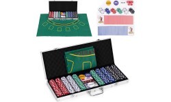 Набор для покера Blackjack, 500 фишек, 2 колоды карт, кости, игровой коврик, запирающийся кейс