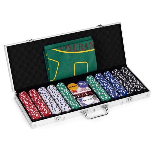Набор для покера Blackjack, 500 фишек, 2 колоды карт, кости, игровой коврик, запирающийся кейс