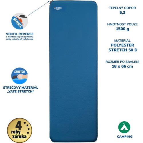 Pašpiepūšams paklājs Yate Comfort, 50 mm – zils/pelēks