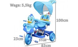 Детский трёхколёсный велосипед Duck, синий, со звуками, крышей, барьером, подставкой для ног, ручкой и отсеком для хранения