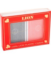 Карты для покера Lion 100% пластик двойные красные/синие