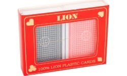 Pokera kārtis Lion 100% plastmasas, dubultās sarkanas/zilas