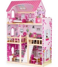 Koka leļļu māja ar mēbelēm un LED apgaismojumu EcoToys