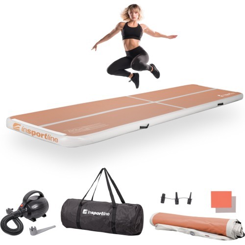 Piepūšams vingrošanas paklājs inSPORTline Airstunt 400 x 100 x 10 cm Mocha Mousse ar elektrisko pumpi