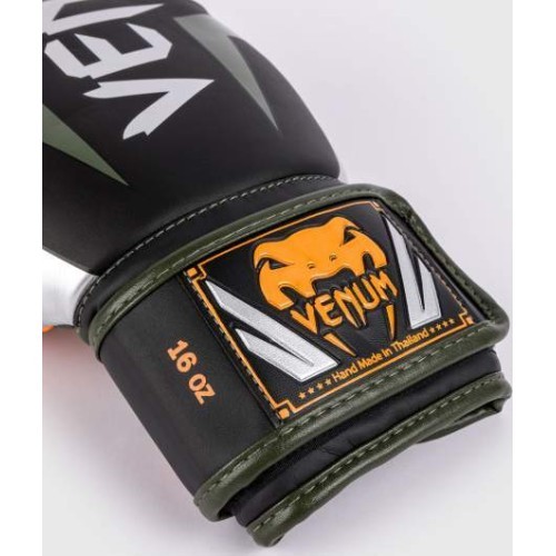 Venum Elite Boxing Gloves - Black/Silver/Kaki