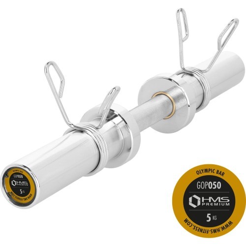 Īsais olimpiskais stienis GOP050 ar atsperu fiksatoriem, 5 kg, 50 cm, HMS