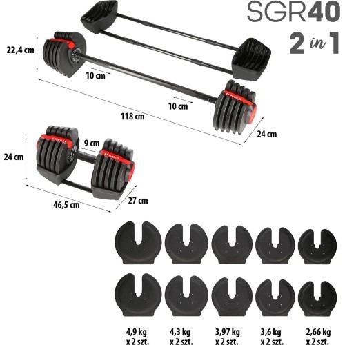 Regulējamo hanteļu komplekts 2 vienā SGR40 PRO 40 kg HMS