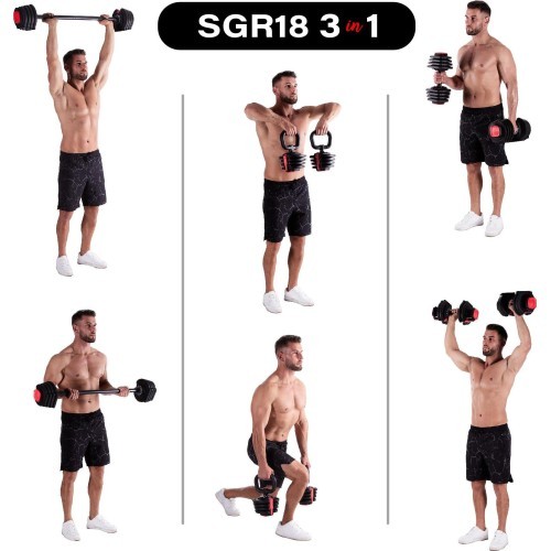 Regulējamo hanteļu komplekts SGR18 Pro Set 3in1 20 kg HMS